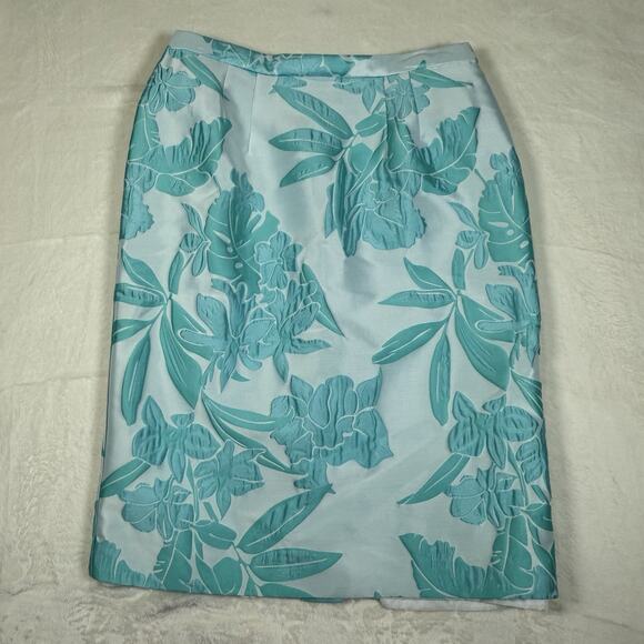 Lily & Taylor Couture Blue Jacquard Floral 2 Piece Skirt Suit Set Womens Size 14 - Picture 7 of 15